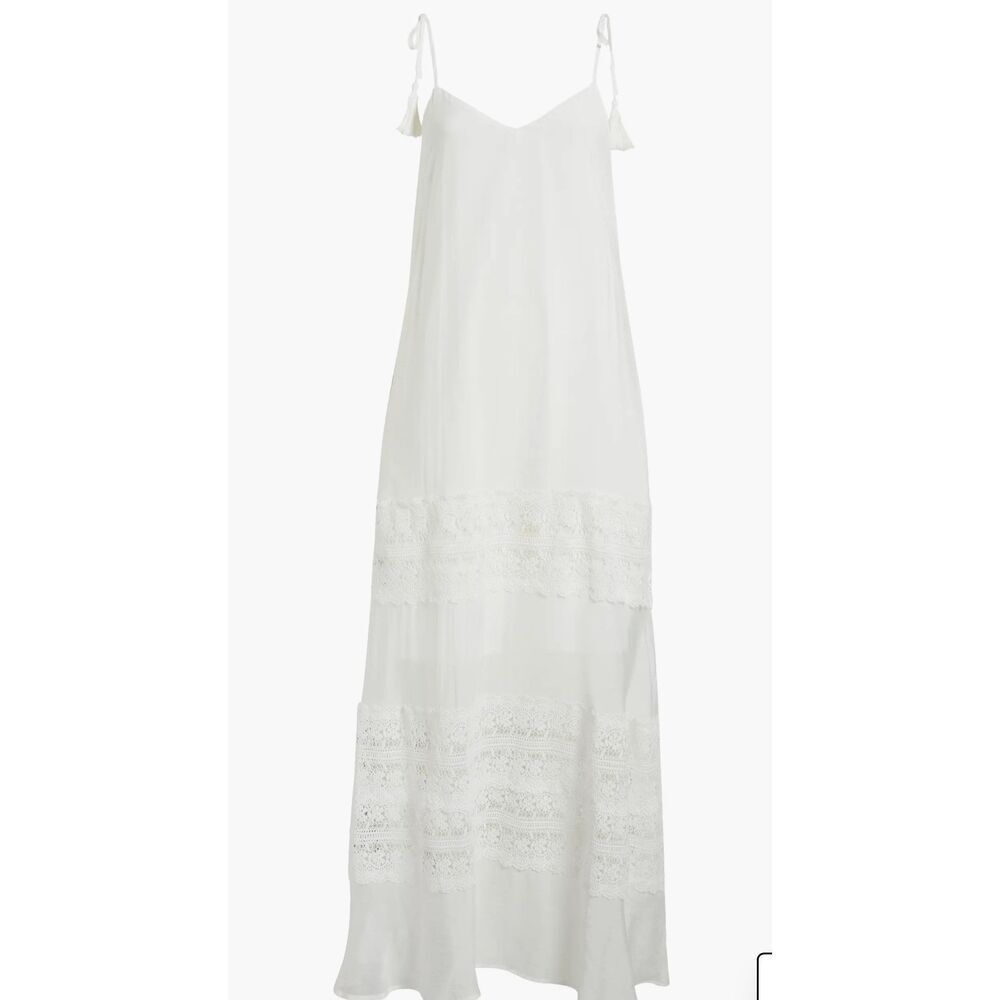 Elan Size XS Tie Strap Lace Swimsuit Cover Up Maxi Dress White Coastal Vacation